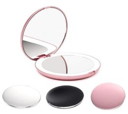 LED Light Mini Makeup Mirror Compact Pocket Face Lip Cosmetic Mirror Travel Portable Lighting Mirror 1X5X Magnifying Foldable Y207197936