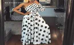 White Party Dress Women Summer 2019 New One Shoulder Polka Dot Sexy Dress Ladies Long Sleeve Tunic A Line Long Dresses For Women17974239