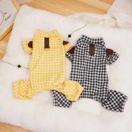 Dog Apparel Navy Yellow Colors Four Legs Pet Pajamas For Puppy Clothes Clothing Autumn And Winter Four-Legged Home Wear Overalls