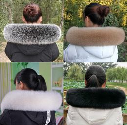 Luxury Winter 100 Real Fox Fur Collar Scarves for Women Coat Hood Warm Fox Straight Collar Scarf Trim Large Fur Shawl H09232319092