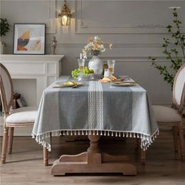 Table Cloth EmbroideredCloth Cotton Linen Striped Jacquard Tablecloth Fornappe De Cover With Tassel Mantel Mesa