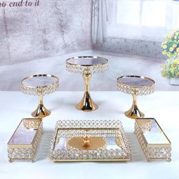 Dishes & Plates 6PCS Gold Mirror Metal Round Cake Stand Wedding Birthday Party Dessert Cupcake Pedestal Display Plate Home Decor 238e