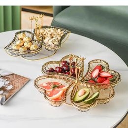 Plates Plastic Fruit Plate Snack Dessert Metal Stand 2/4 Grid Modern Home Desktop Candy Box Nuts Dried Storage Trays