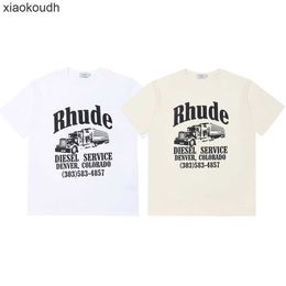 Rhude High end designer T-shirts for short sleeve T-shirt large truck print high street fashion men and women sports casual half sleeve With 1:1 original labels