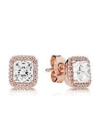 design Luxury 18K Rose gold Signature Square diamond Stud Earrings Original Box for 925 Sterling Silver Women Earring Set53867863442151