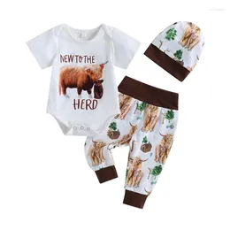 Clothing Sets Pudcoco Kids Born Baby Girls Boys Pants 3pcs Suit Casual Party Short Sleeve Romper Tops Bull Print Loose Long Hat