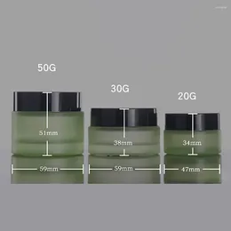 Storage Bottles Frosted Green Wide Mouth Glass Cream Jar 20g Lotion Jars For Personal Skin Care