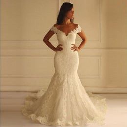 Off the Shoulders Mermaid Wedding Dresses Women Measurements Vestidos De Novia Sexy Lace Appliqued Wedding Gowns 290Y