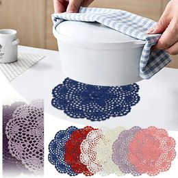 Table Mats 6PC Lace Round Cotton Dining Place Mat Pad Cloth Crochet Placemat Cup Mug Wedding Tea Handmade Drink Doily Kitchen