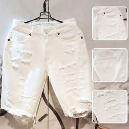 White Jeans Men All-match Fashion Ripped Hole Slim Stretch Harem Pants Comfortable Male Streetwear Denim Trousers 240511