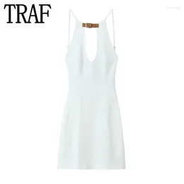 Casual Dresses White Halter Mini Dress Woman Cut Out Sleeveless Backless Off Shoulder Sexy Short For Women Summer
