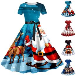Casual Dresses Christmas Print Cosplay Costume Womens Dress Short Sleeve Princess Festival Up Year Evening Party Vintage Robe