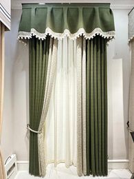Curtain Custom CurtainAmerican Chenille Dark Green Bedroom Shading High-grade Cloth Blackout Tulle Valance Drape C1533