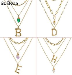 Pendant Necklaces BUENOS Multilayer Letter Initial Necklace Women AZ Fashion Pearl Zircon Natural Stone Gold Chain Jewelry2072423