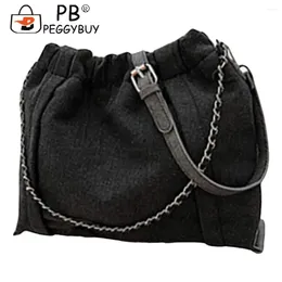 Bag Denim Shoulder Large Capacity Drawstring Bucket With Adjustable Strap Casual Purse Satchel For Women