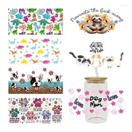 Window Stickers UV DTF Transfe Animal Theme For The 16oz Libbey Glasses Wraps Cup Can DIY Waterproof Easy To Use Custom Decals D13084