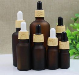 Storage Bottles 100ML Clear/brown/blue/green Glass Dropper Bottle Wooden Shape Essential Oil Liquid Eye Serum Moisture Skin Care Packing