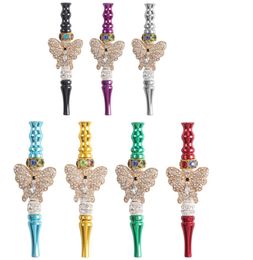 MOQi piece butterfly bling Handmade Bling Blunt Holder Smoking pipe Tool metal Hookah Mouthpiece Mouth Tips Pendant Shisha Filter1913430