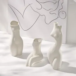 Vases Nordic Body Art Ceramics Vase Female Sculpture Living Room Office Flower Arrangement Container Home Decoration Accessories