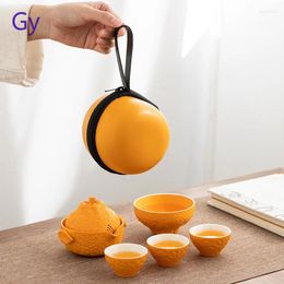 Teaware Sets Kitchen Dining & Bar Orange Portable Travel Tea Set Outdoor Travelling Camping Teapot Pot And Cup Chinese