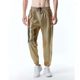 Men's Pants Summer Men Luxury Small Stretch Gold Printed Black / Silver Fashion Trend Stage High Street Casual Trouser