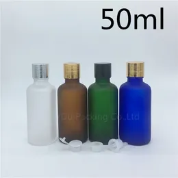 Storage Bottles Travel Bottle 50ml Green Blue Amber Transparent Frosted Glass 50cc Vials Essential Oil With Cap