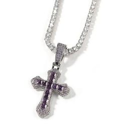 14K Gold Plated Colorful Zircon Cross Pendant Necklace Big Size Soild Real Iced Diamond Hip Hop Jewelry for Men Women gifts8637408