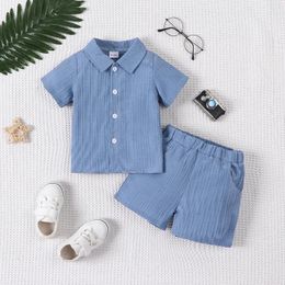 Clothing Sets 2-piece Baby Boy Fashion Casual Woven Jacquard Fabric Short Sleeved Shirt Top And Shorts Set