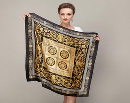 Black Gold Square Scarves 2015 Fashion Ladies Pure Silk Scarf Shawl Autumn Winter 100 Mulberry Silk Female Scarves 9090cm S10204008493
