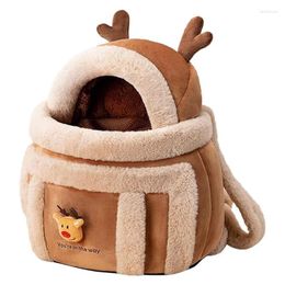 Cat Carriers Fluffy Pet Carrier Bag Winter Warm Plush Backpack Portable Travel Puppy Double Shoulder Pets Head Come Out