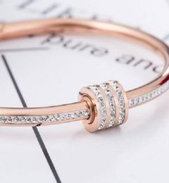 18K Rose Gold Plated Love Korean Style Bangle Titanium Steel Diamond Bracelet Open Crystal Jewelry7111741