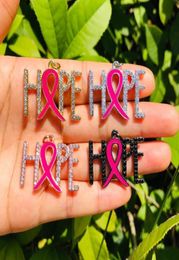 Charms 5pcs HOPE Word For Women Bracelet Necklace Letters Pendant Pink Ribbon Breast Cancer Awareness Jewellery Making Supply DIYCha8628380