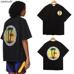 Rhude High end designer T-shirts for High Summer New Sunset Coconut Tree Print Mens Short Sleeve T-Shirt With 1:1 original labels