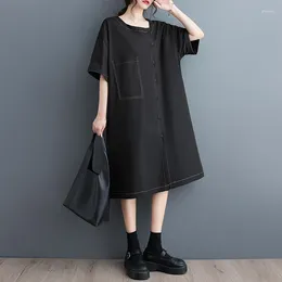 Party Dresses European American Style Cotton Short Sleeve Loose Summer Blouse Dress Office Lady Work Fashion Women Travel Casual