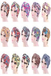 Women Printed Muslim Hats Hijab Knotted Chemo Cap Beanie Scarf Turban Head Wrap Bandanas Vintage Headawear Accessories Hot4595689