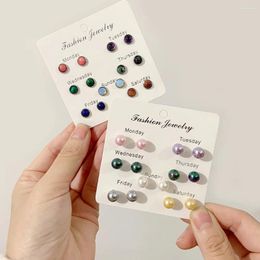 Dangle Earrings 7Pairs/Set Week Day Set For Women Mixed Natural Stone Ear Stud Small Pearl Studs Earring Kit Jewelry Fashion Party Gift