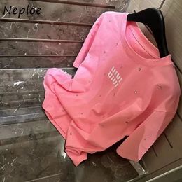 Neploe American Retro Starry Sky Diamond T-shirts Oversize Short Sleeve Loose Tee Shirt 2024 Summer O-neck Pink Tops Women 240510