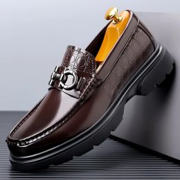 British Style Men Fashion Genuine Leather Shoes Fashion Casual Loafers Mens Slip-on Comfy Outdoor Business Shoes Dress Shoes