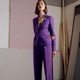 Purple Women's Pant Suits 2 Pieces Mother's Dress Slim Fit Ladies Office Evening Work Wear Tuxedos Jacket Pants 188x