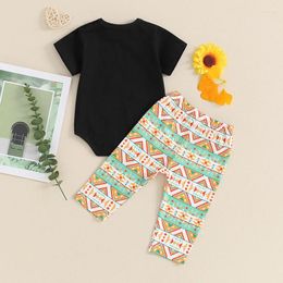Clothing Sets Infant Boy Pant Set Baby Summer Clothes Short Sleeve Romper Graphic Print Elastic Waist Pants 2pcs