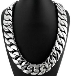 Chains Top Quality Silver Tone 32mm Width 316L Stainless Steel Polished Curb Solid Heavy Long Chain Jewelry8985137