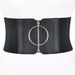 Belts Women Ultra Wide Belt For Dress Zipper Elastic Female Big Metal Circle Ring Black Waist Strap Lady Clothing Accessories