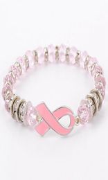 Breast Cancer Awareness Beads Bracelets Pink Ribbon Bracelet Glass Dome Cabochon Buttons Charms Jewellery Gifts For Girls Women626464721236