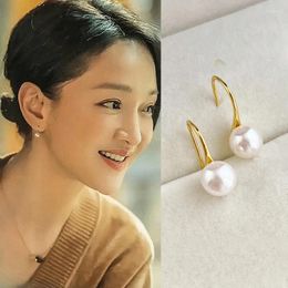 Dangle Earrings Light Luxury 925 Sterling Silver 14k Gold-plated Natural Flat Round Freshwater Pearl For Women