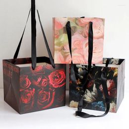Gift Wrap 10pcs Oil Painting Series Flower Handbag Pattern Arrangement Box Packaging Bag Flowers