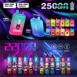 Bang King Beach 22000 25000 Puffs Einweg E -Zigaretten Smart Screenpuff 22K 25K 0% 2% 3% 5% 23 ml+23 ml Vorgefüllte Dual Pod Dual Mesh 650 mAh aufladen Batterie Stift