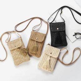 Totes Female Vintage Crossbody Phone Bag Straw Rope Hand-woven Vacation Mini Purse Women Casual Shoulder Pouch