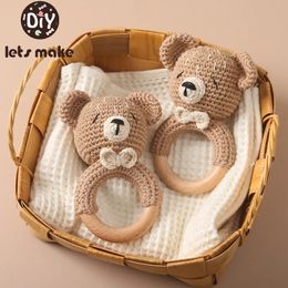 1Pc Baby Wooden Rattle Toys Wooden Teether Ring Crochet Rabbit Music Rattles Soother Bracelet Toddler Toys For Childrens Gift 240430