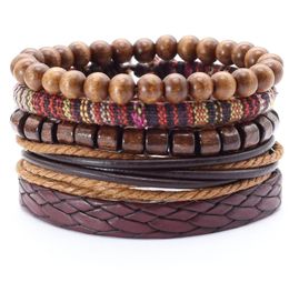 5 Pcsset Handmade Weave Charm Wrap Men Bracelet Femme Homme Male Jewellery Pulseras Beads Leather Bracelets for Women Bangles8397387