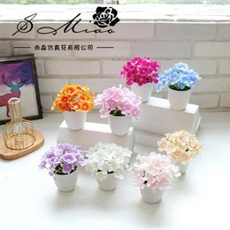 Decorative Flowers Artificial Simulation Silk Flower Bonsai Small Hydrangea Potted Plant Landscape Home Office Desktop Decoration